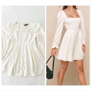 NWOT Lulus Elegant Adoration Cream Floral Jacquard Long Sleeve Mini Dress Medium